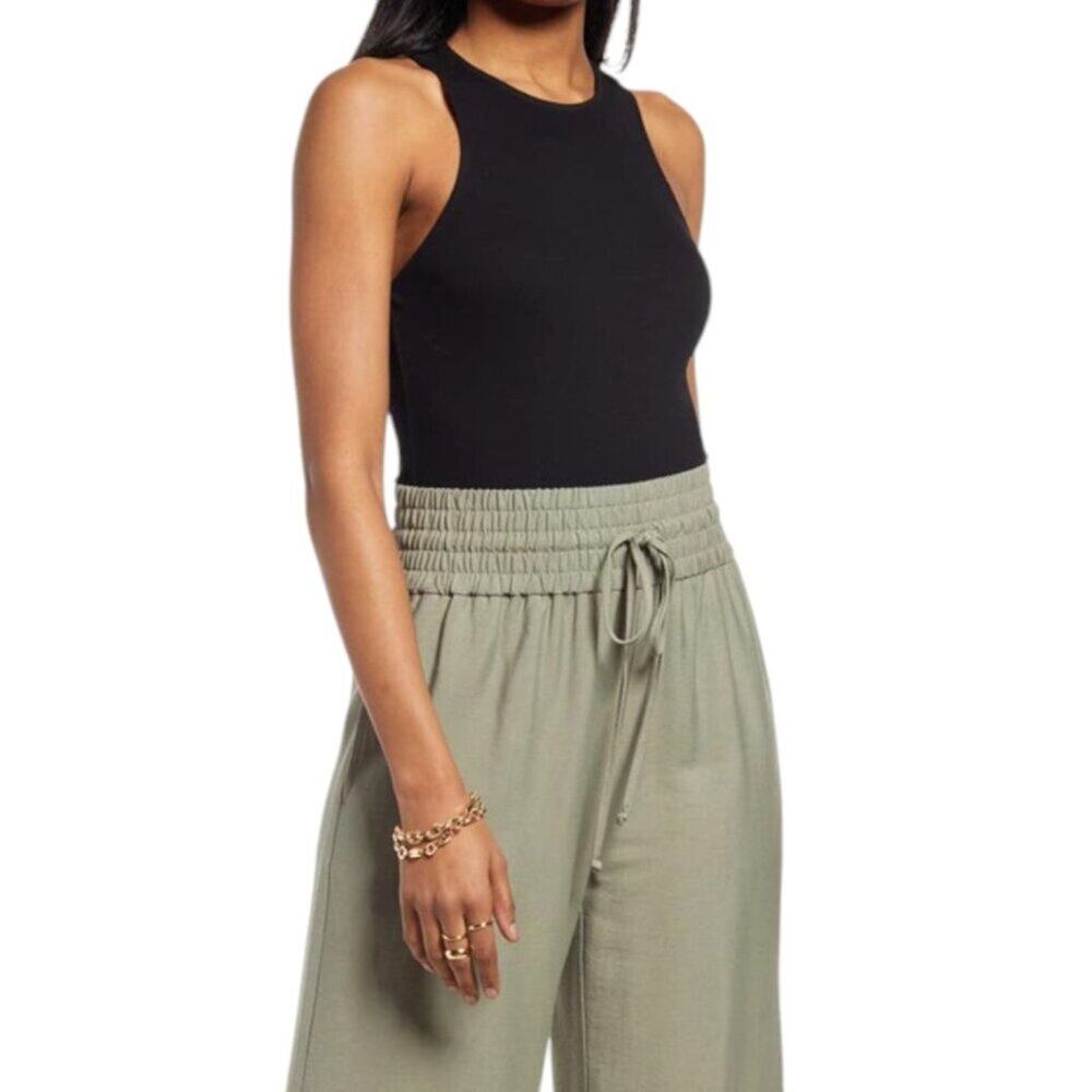 Open Edit Crewneck Rib Bodysuit In Black Size XXS NWT $19 MSRP